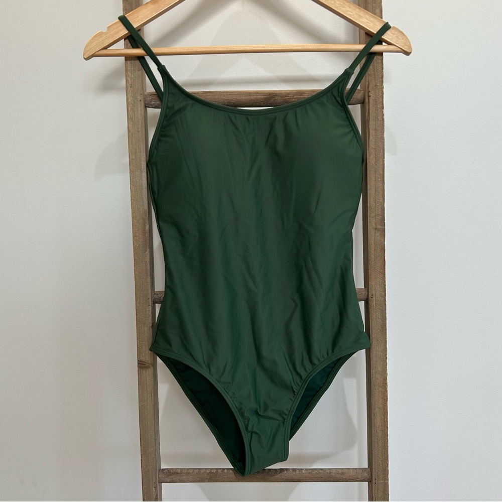 Quince Italian Cami One-Piece Swimsuit Green Women’s Size XS NWT UPF 50 Protect